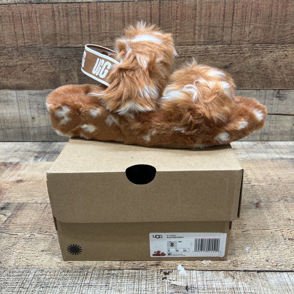 Ugg Oh Yeah Spots Lamb Fur Slingback Sandals Womens Size 8 (39) NIB!